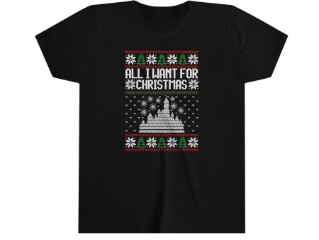 Disneyland Ugly Sweater  All I Want for Christmas  Youth Short Sleeve Tee Shirt Online