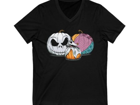 This Is Halloween Pumpkin Trio - Adult Unisex V-neck Tee Online now